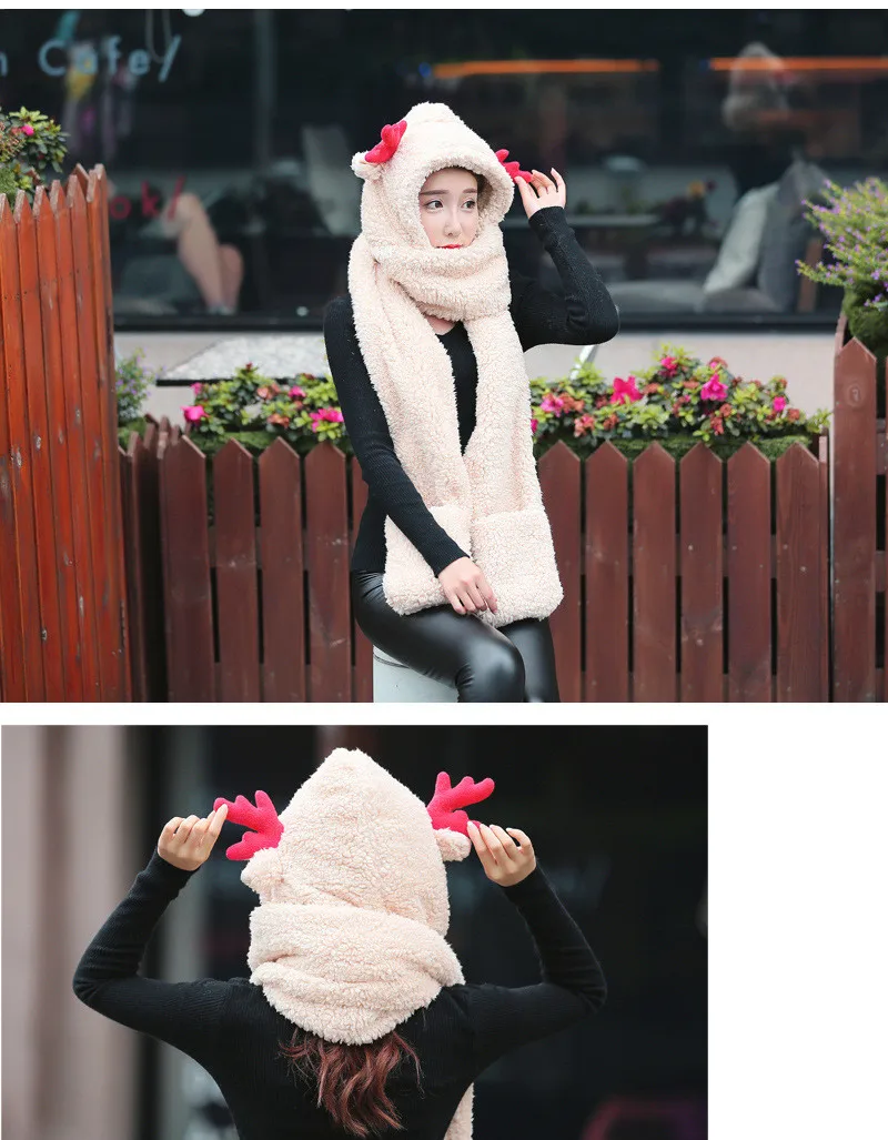 Women New Scarf Gloves Three-Piece Set Fashion Christmas Deer Plush Cartoon Hat Cute Sweet Wild Plus Velvet Scarf SN40 (3)