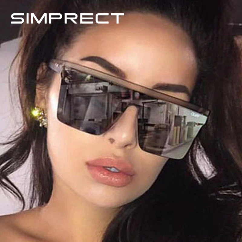SIMPRECT 2021 Квадратные Солнцезащитные очки женские ретро большие черные зеркальные