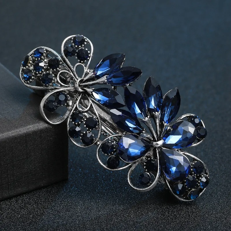 

Vintage Silver Blue Crystal Leaf Hair Clip Hairpin Barrettes Bridal Wedding Hair Accessories Headdress Baroque Jewelry Headpiece