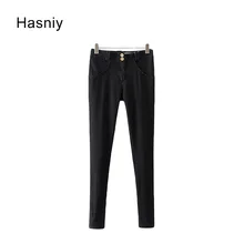 Hasniy Sexy Bodycon High Waist Jeans Pants Buttons Capris Leggings Slim Trousers Women Washed Pencil Pants Female Bottom 2017