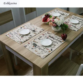 

Free Shipping 4 Piece/Lot Cartoon Cute Cats Cotton Line Tablecloth Placemats Insulation Pad Plain Coasters Table Mat Napkin