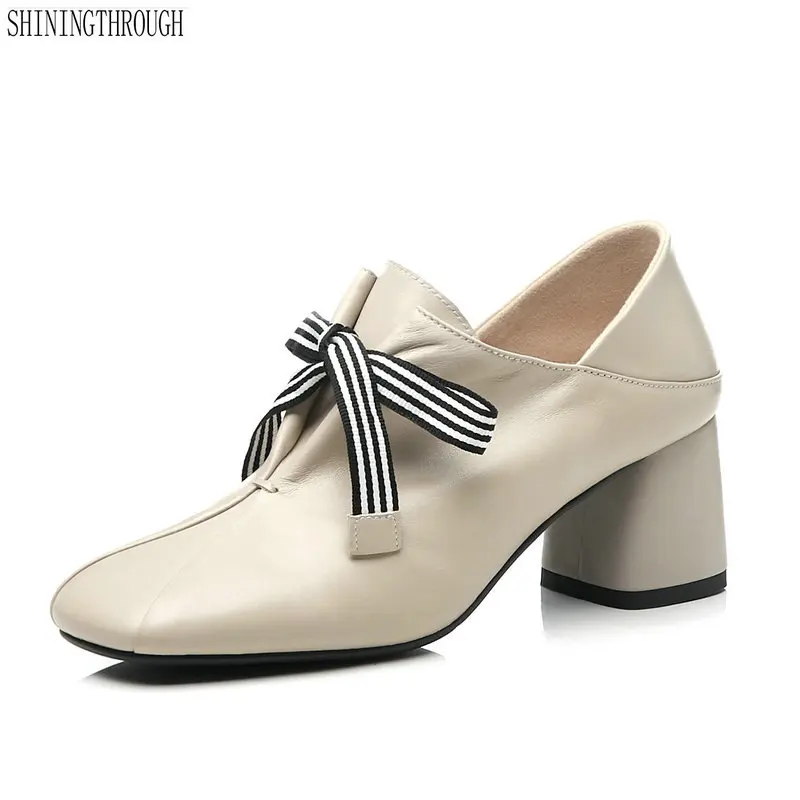 

Women Ankle Boots Autumn spring High Heels Shoes Woman Genuine Leather Cross-tied square Toe Ladies Boots size 41 42 43
