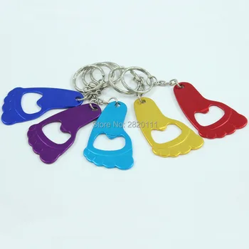 

Wholesale 72pcs Beer Bottle Opener Footprint KeyChains Aluminum Alloy Can Open Tools Promotion Gift-Free Shipping