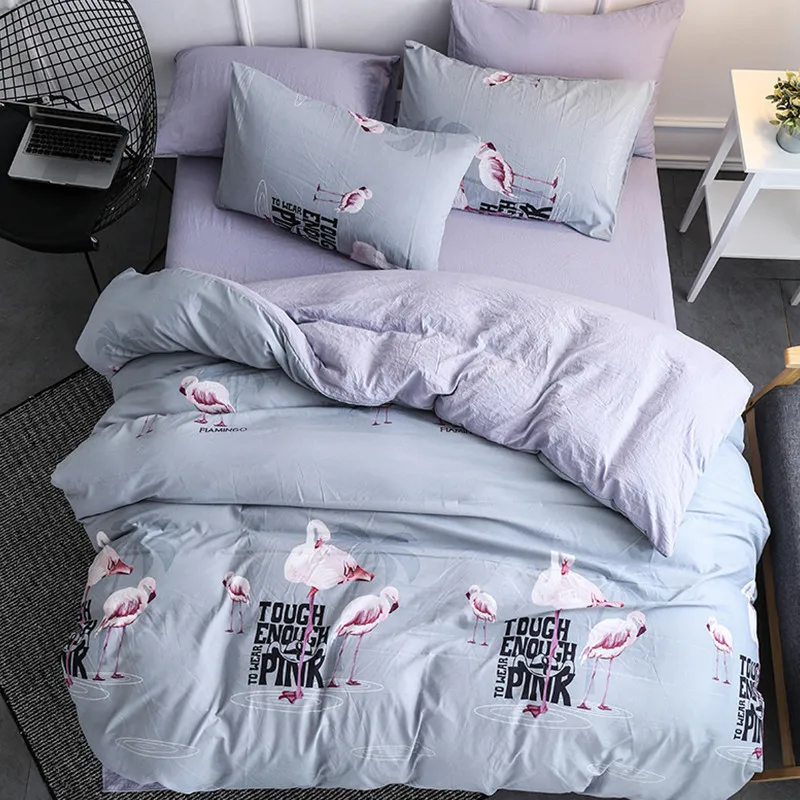 

Jeefttby Cartoon Gray Flamingo Bedding Sets 3/4pcs Geometric Pattern Bed Linings Duvet Cover Bed Sheet Pillowcases Cover Set