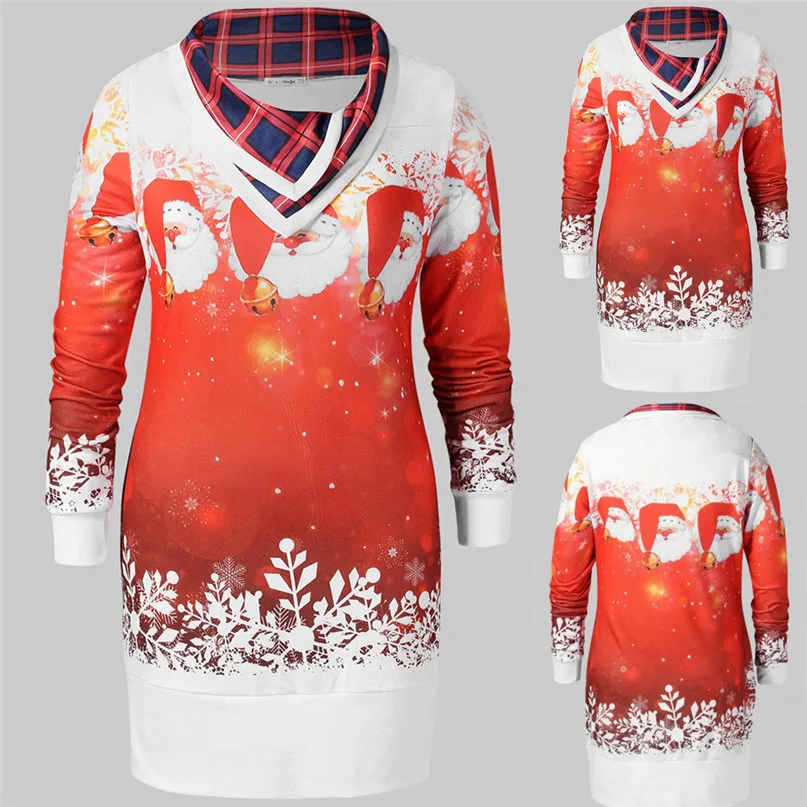 2018 New Women Merry Christmas Santa Claus Printed Tops Cowl Neck Sweatshirt Blouse Sport Sweater Women harajuku #2O18#F (1)
