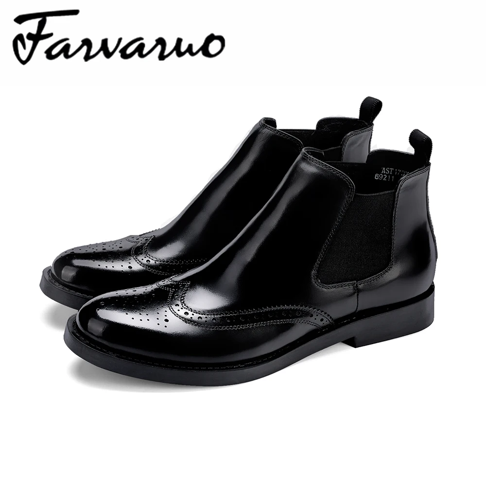 

Farvarwo Genuine Leather Men Shoes Fashion Ankle Chelsea Boots Round Toe Casual Mens Dress Shoes Brand Luxury Formal Boots Black