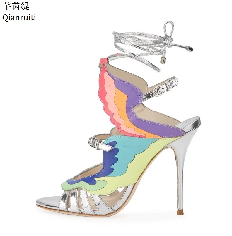 

Qianruiti Rome Style Cut-Outs Slingback Women Pumps Open Toe Ankle Strap High Heels Shoes Lace-Up Stiletto Heels Women Sandals