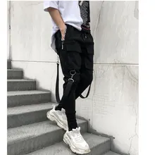 Мужские штаны-шаровары с карманами и эластичной резинкой на талии, повседневные брюки в стиле уличного панк, хип-хоп, мужские брюки для танцев