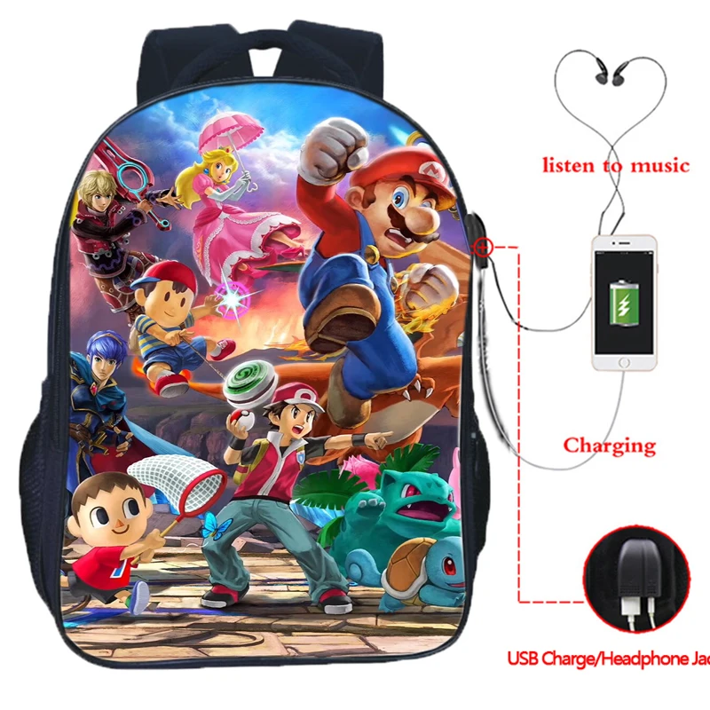6 Супер Марио Smash Bros рюкзаки многофункциональный usb зарядка гарнитура школьные сумки для подростков повседневный рюкзак для ноутбука Travalbag - Цвет: 6