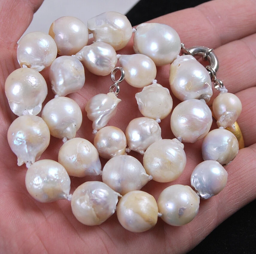 

song voge J0088 Big 13-15mm Real Natural South Baroque White Pearl Necklace