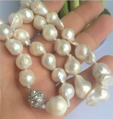 

NEW 10-16mm SOUTH SEA WHITE BAROQUE PEARL NECKLACE 18 "Crystal CL AAA