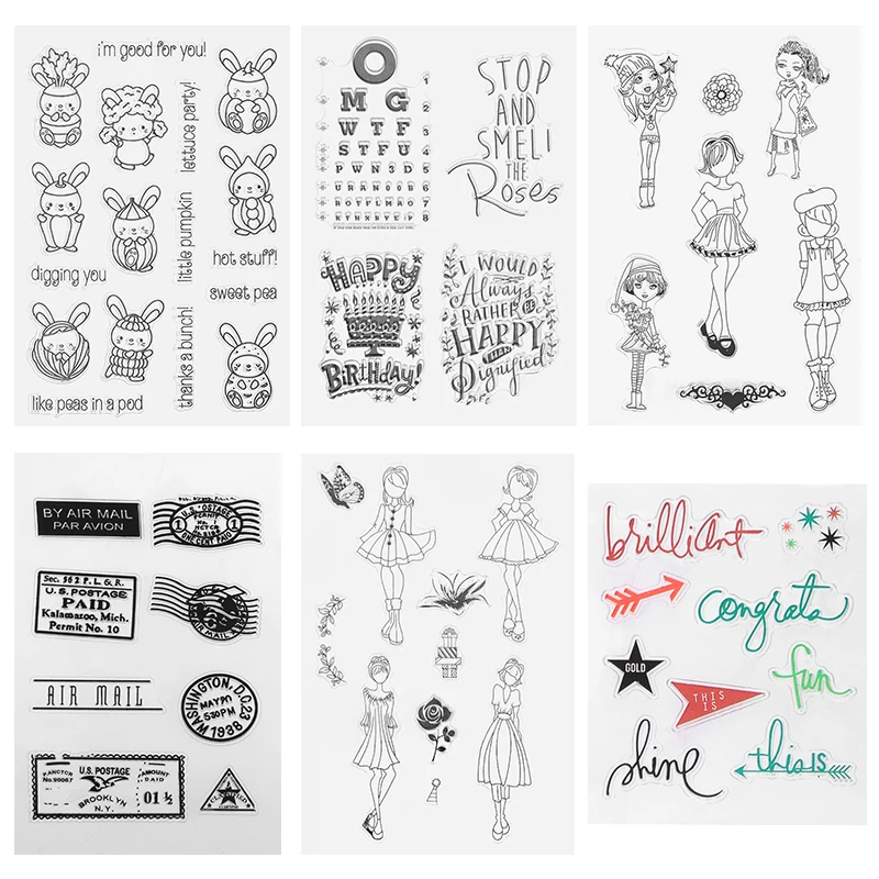 

Skirt Girls Cute Rabbit Clear Stamps Silicone Seal for Scrapbooking DIY Photo Album Decorative Transparent Stamp Sheets