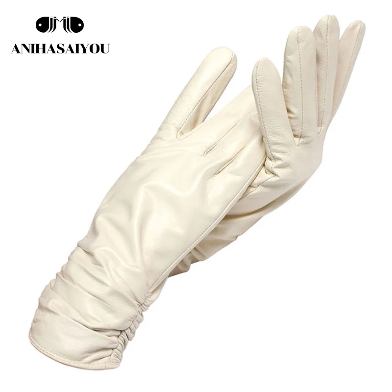 Beige Модные новые продукты, зимние кожаные перчатки, короткие кожаные перчатки для женщин, дизайнерские зимние кожаные перчатки для женщин - Цвет: Beige