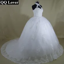 QQ Lover 2017 New Halter Elegant Pearls Beaded Ball Gown Wedding Dress Lace Bridal Gown Robe De Mariage Vestido De Noiva