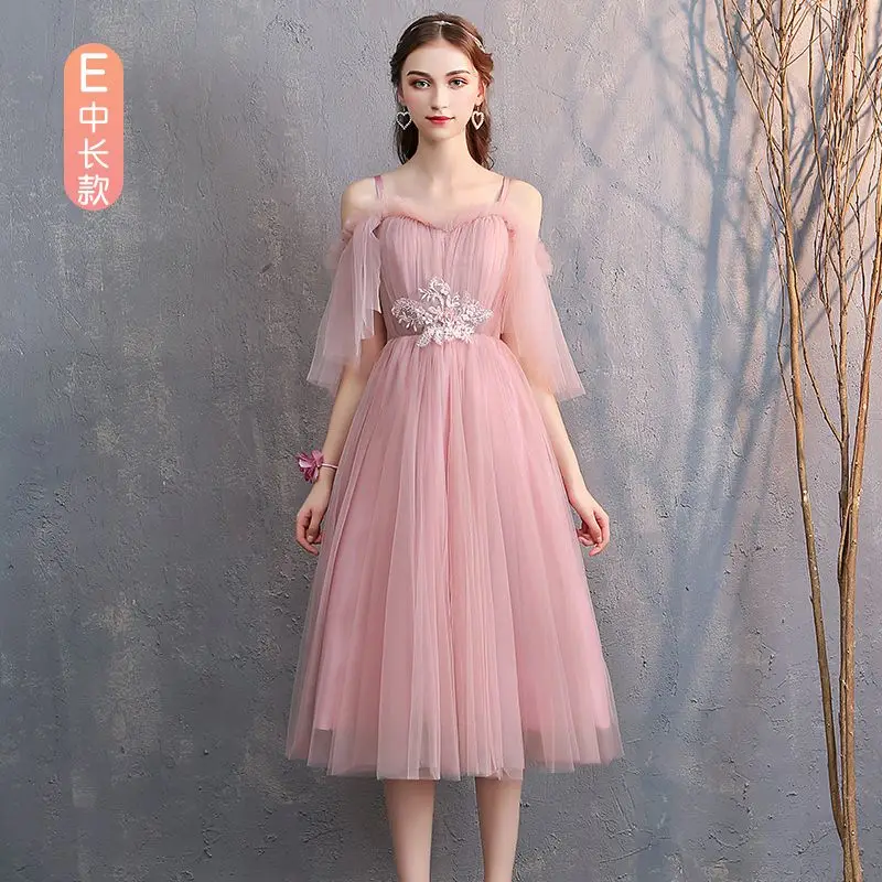 Красивое кружевное серое платье подружки невесты с трапециевидной линией,, короткое детское платье для свадебной вечеринки, выпускного вечера, женские платья - Цвет: Pink E