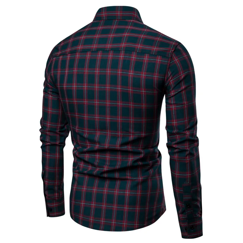 Drop Shipping Men Plaid Shirt Long Sleeve Shirts 2019 Fashion Casual Red Checkered Cotton Chemise Homme Man Clothes