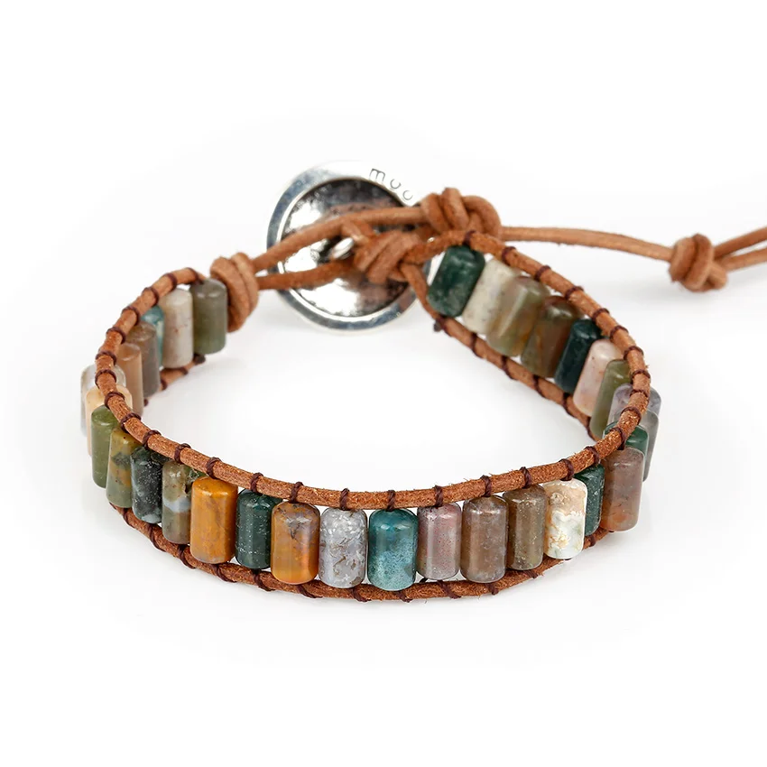 Moories BOHO Natural Stone Wrap Leather Bracelet Copper Buckle Women's Bohemian Stones Beads Adjustable Bracelets for Woman 2018