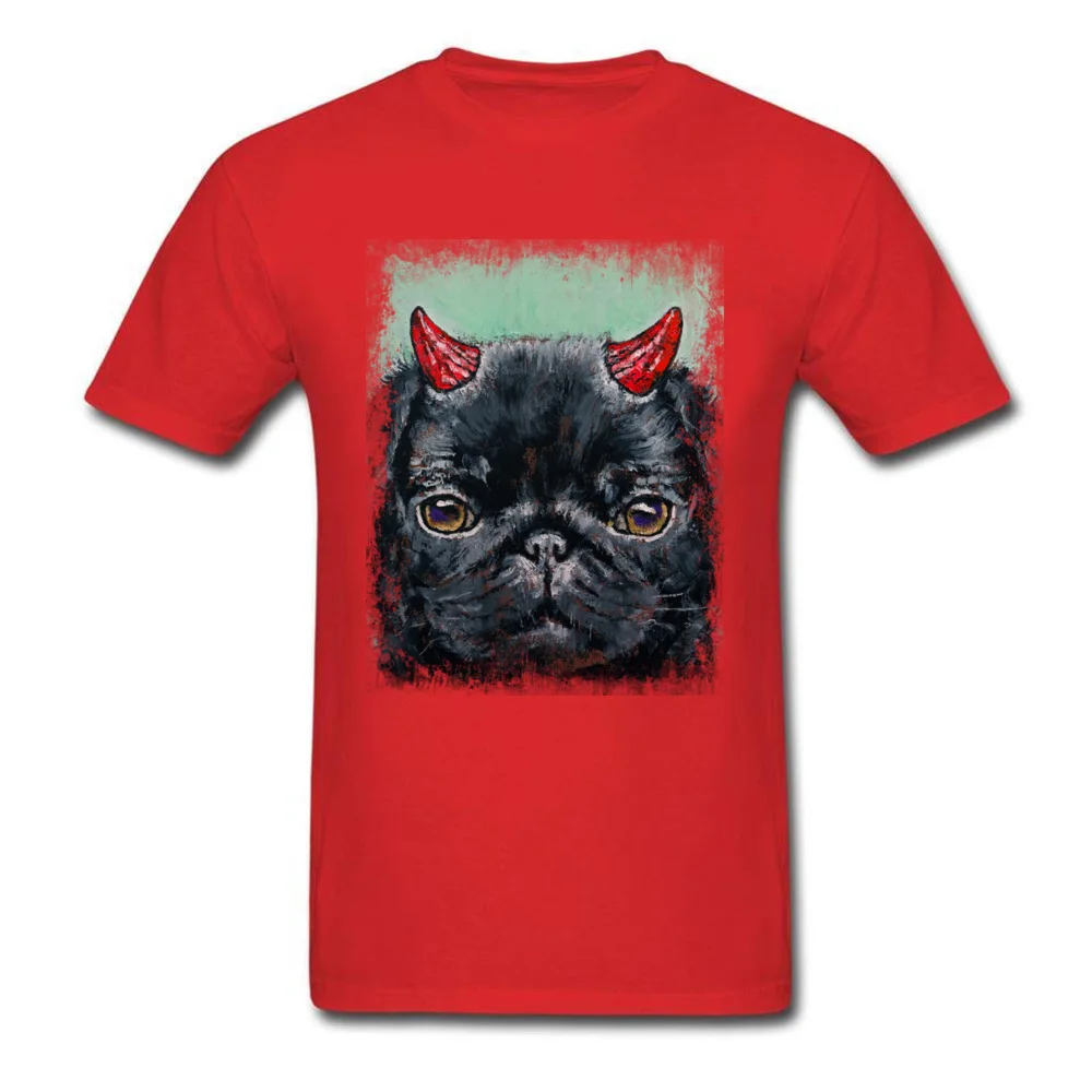 DEVIL PUG Crazy Tshirts for Adult Pure Cotton Thanksgiving Day Tops Tees Print Tshirts Short Sleeve 2018 New Round Neck DEVIL PUG red