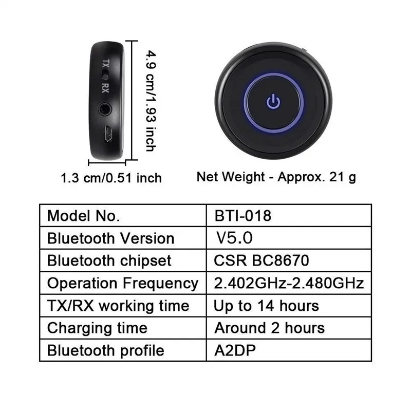 Новый 2 в 1 беспроводной Aux адаптер Bluetooth V5.0 аудио передатчик приемник с APTX низкой