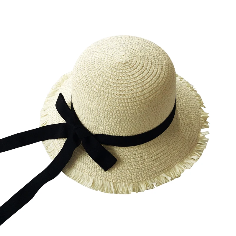 Детская соломенная шляпа с бабочкой, украшенная лентой, Панама для девочек, детские солнцезащитные кепки, летние детские шляпы