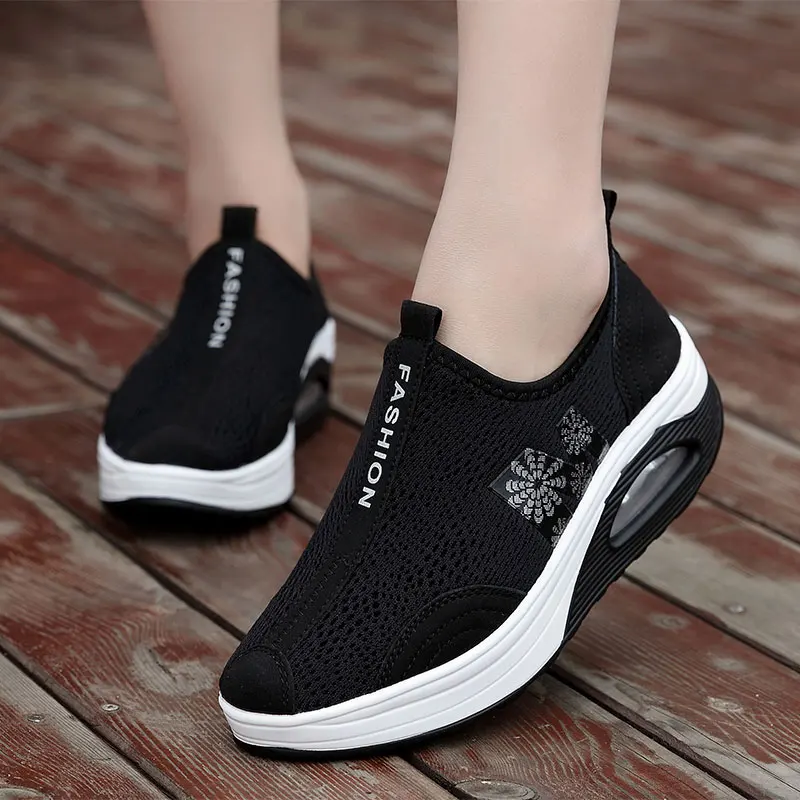 MWY/женская летняя повседневная обувь, увеличивающая рост; модная дышащая обувь на платформе с полукруглой подошвой; tenis feminino - Цвет: Черный