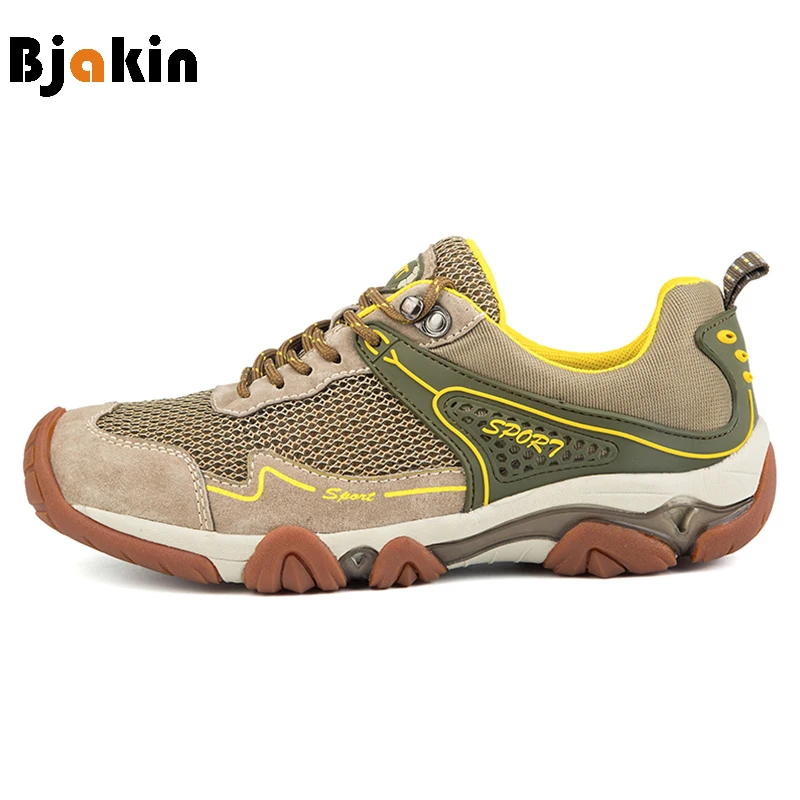 Bjakin Men Hiking Shoes Summer Breathable Mesh Leather Climbing Shoes