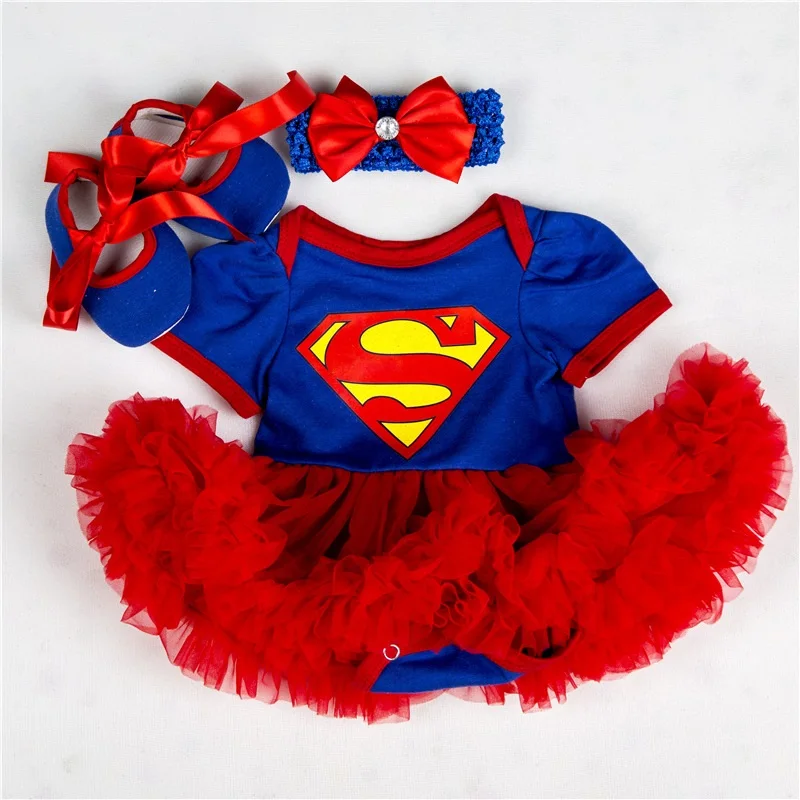 

Summer Cute 3pcs Supergirl Costume for Little Girl Party Dress Cartoon Newborn Baby Girls Romper Dress Jumpsuit Outfits Clothes