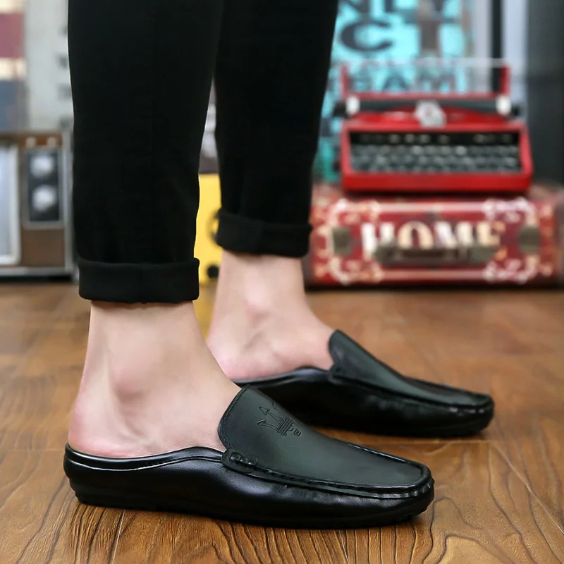 

2019 Summer Plus Size 39-44 Men Boat Shoes Casual Leather Black Shoes Male Flats Loafers Moccasin Soft Creepers Luxury Slipper