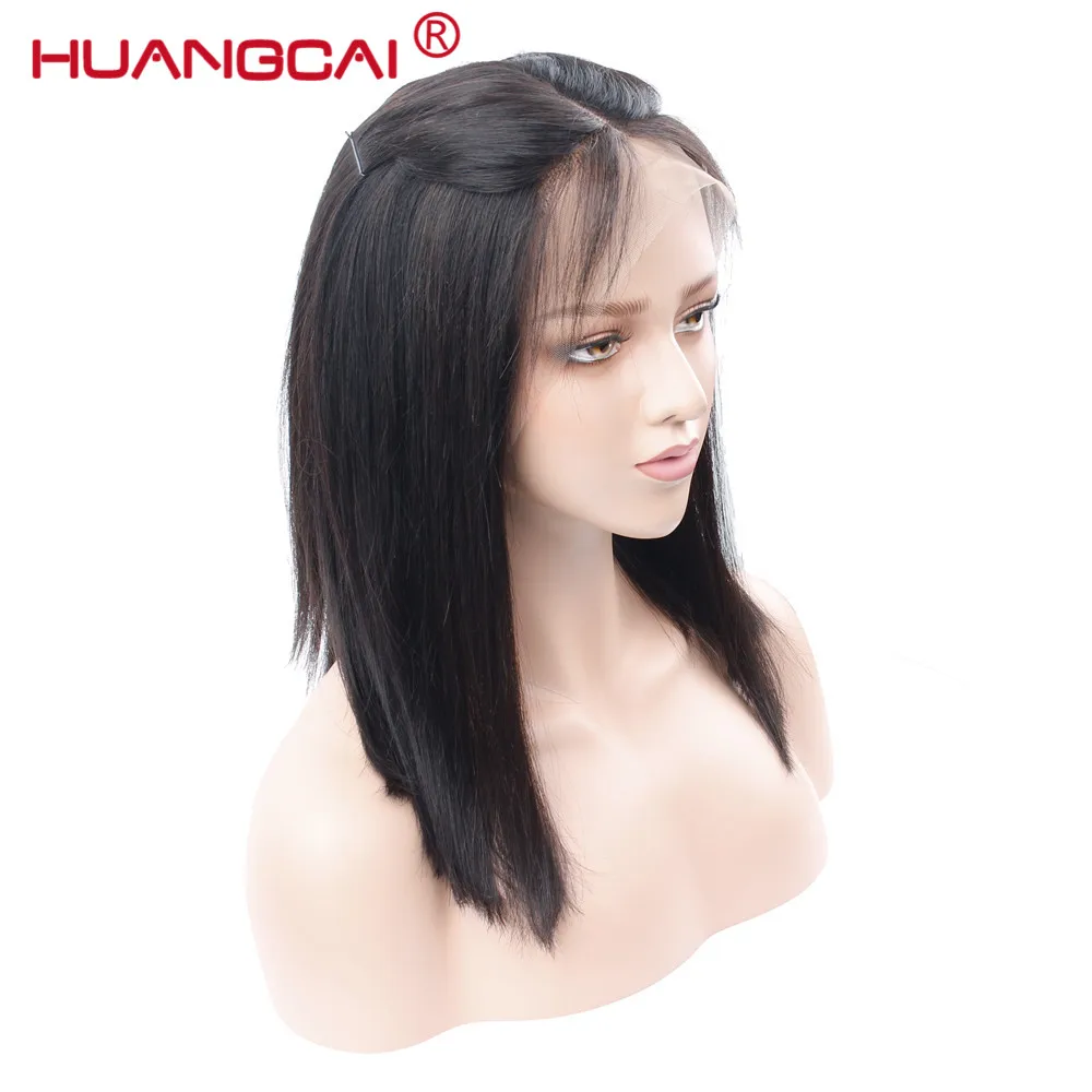 Монгольские причёска Боб с прямыми волосами Парики для женщин натуральные черные волосы Remy кружева передние человеческие волосы парики с волосами для детей Huangcai