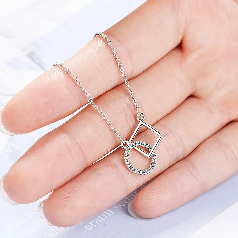 

5A Tiny Zirconia Hollow Round Loop Pendant Necklaces Silver Rose Gold Color Korean Style Necklaces Fashion Jewelry for Women