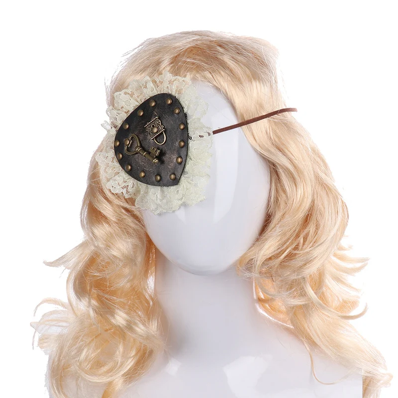 

H&ZY Women Halloween Carnival Party Costume Vintage Steampunk Key Lace PU Leather Pirate Eye Patch Gothic Lolita Accessories