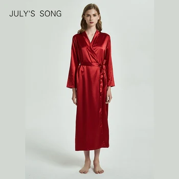 

JULY'S SONG Women Nightgown One Piece Faux silk Lapel Ankle Length Robe Lace Sexy Pajamas Bathrobe Women's Wedding Nightgown