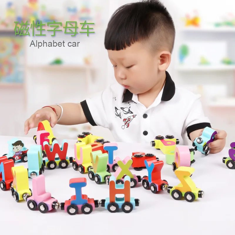 

Wood Magnetic Train Wood Accessories Toy for Kids Figure Model Toy with Alphabetical Letters Educational Model DIY