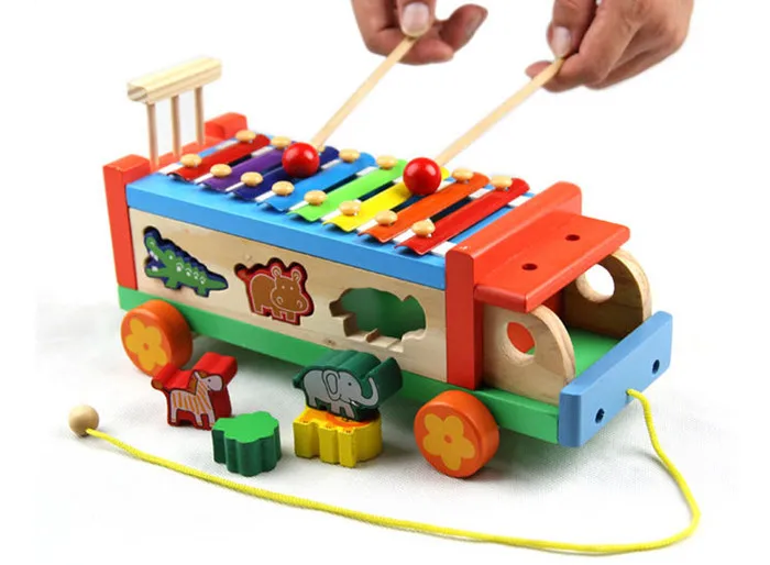 Новые деревянные игрушки Животные тракторов фортепиано животных автомобиля инструмент Детские игрушки