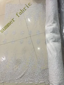 

Glued glitter tulle lace fabric White african india mesh french net for wedding/evening / party dress lace fabric