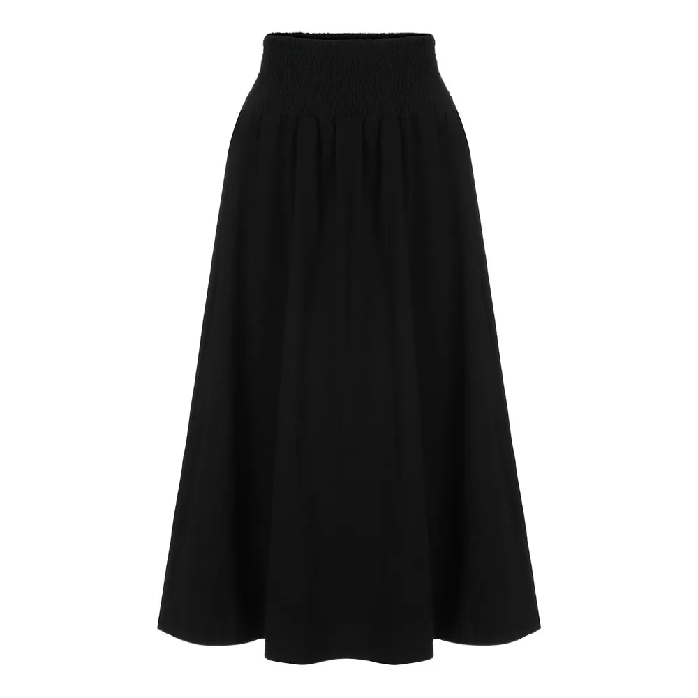 

Women Fashion Summer Skirts Elastic Waist Solid Pleated Skirt Flared Daily Party Casual beach Vintage A-line Loose Long Skirts