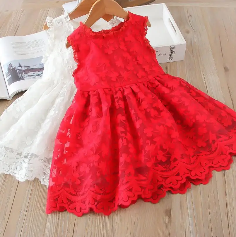 New Baby Girls Summer Lace Vest Dresses Princess Children Sweet Red White Dress 6 pcs/lot Wholesale | Детская одежда и обувь