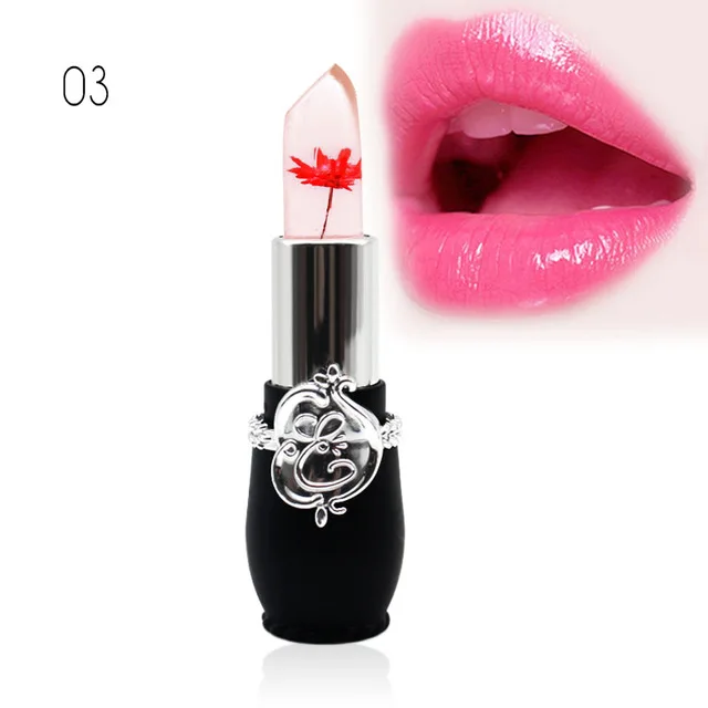 MINFEI увлажняющая черная губная помада с цветком, меняющая температуру, водостойкая Желейная Помада для губ, сексуальный прозрачный Кристальный бальзам для губ - Цвет: 03