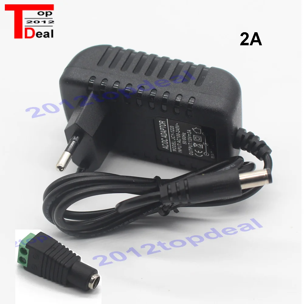 

1PCS 24W EU US Plug Driver Adapter AC110V 220V to DC 12V 2A 5.5*2.1mm LED Power Supply +1pcs Female Connector For LED Strip