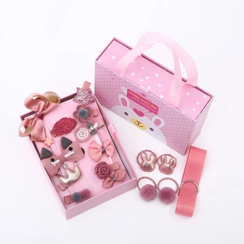 

18pcs Headwear Set Child Elastic Bow knot Hair Clips Crown Rabbit Flower Barrettes Hair Pins Kids Girls Gift Box Jewelry