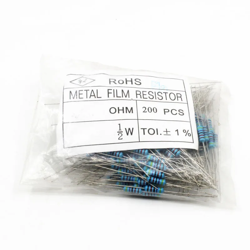 200 шт. 0,5 Вт 1% металлический пленочный резистор 0,5 Вт 0,1-0,91 1-910 1 К-910 к 1 м Ом 100 200 300 1 к 2 к 3 к 1 м Ом для Diy