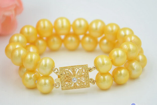 

P4736 AA++ 2row 8" 12mm ROUND GOLEDN Freshwater cultured PEARL BRACELET@^Noble style Natural Fine jewe SHIPPING 6.2 6.02