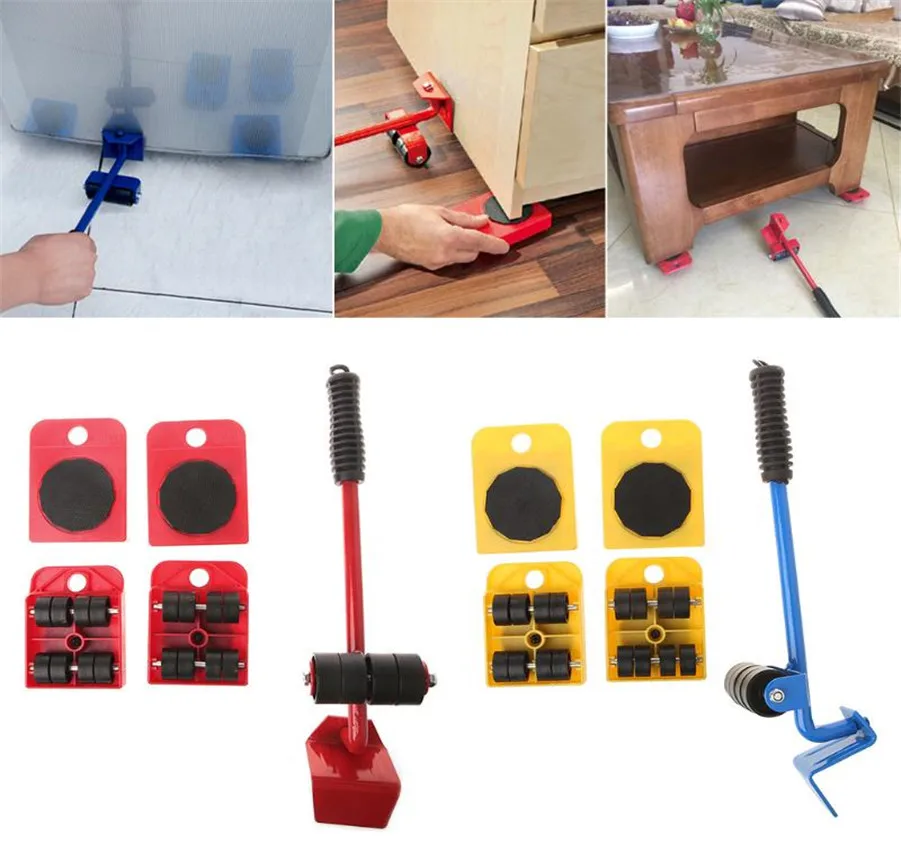 

5pcs Hand Tool Set Furniture Moving Transport Set 4 Mover Roller+1 Wheel Bar Furniture Transport Lifter Household Hand Tool Set