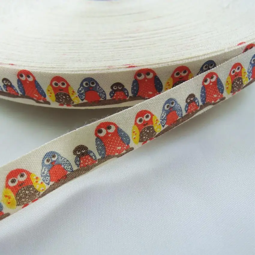 15mmX20yards 5/8" 100 cotton ribbon Owl Printed bing Tapes DIY
