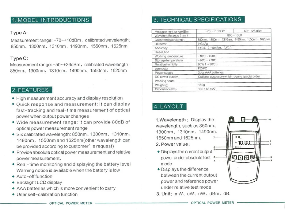 FTTH Mini KING-70S Тип C OPM измеритель оптической мощности волоконно-оптический кабель тестер-50dBm~+ 26dBm