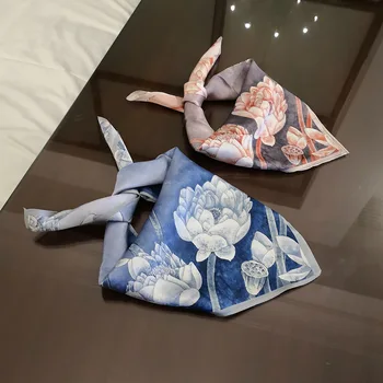

100% Silk Scarf Ladies Floral Print Soft Satin Silk Hair Scarf Small Square 53*53 CM Silk Neck Scarves For Girls