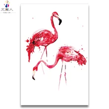 Раскраски по номерам пара Фламинго Животные краски с цветами на холст рисунок живопись символизируют любовь навсегда-защелка