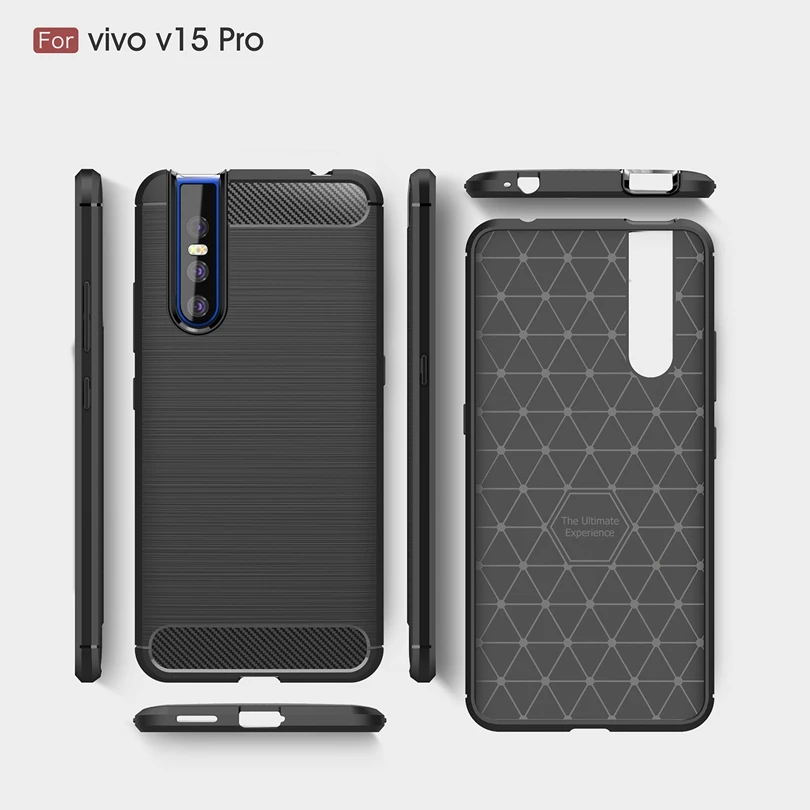 For VIVO V15 Pro / V15Pro Carbon Fiber Case Anti-knock Soft TPU Brushed Rugged Rubber Armor Silicone Hybrid Phone Cover Case