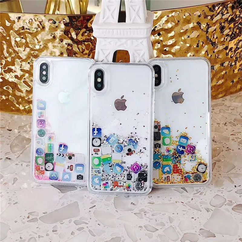 

Fashion Glitter Liquid Quicksand APP Logo icon Phone Case for iphone X XR XS Max 8 8plus 7 7plus 6 6plus 6 6S+ Clear Back Cover