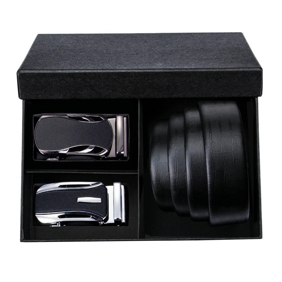 

DiBanGu Men Black Belt Gift Box Set Fashion Leather Automatic Belt Buckles Luxury Leather Jeans Belt Casual Waistband Strap